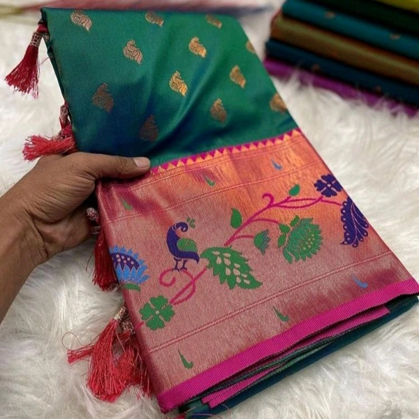 PAITHANI SILK SAREE | पैठानी रेशमी साडी - Blue Stone, Free