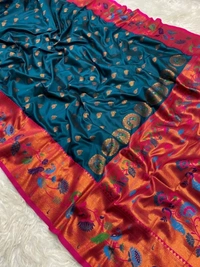 PAITHANI SILK SAREE | पैठानी रेशमी साडी - Blue Stone, Free
