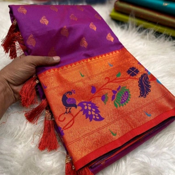 PAITHANI SILK SAREE | पैठानी रेशमी साडी - Saree Length:5.5m Blouse:0.8m, Purple