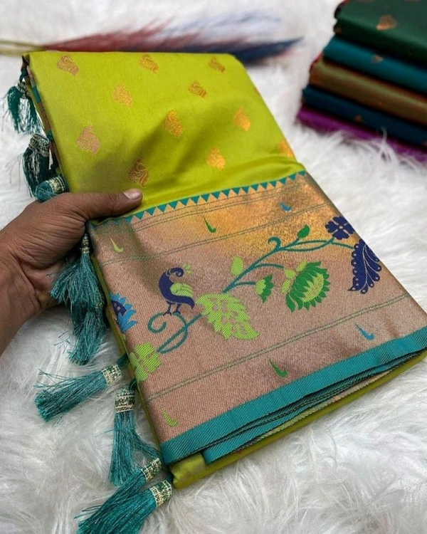PAITHANI SILK SAREE | पैठानी रेशमी साडी - Saree Length:5.5m Blouse:0.8m, Mantis Green