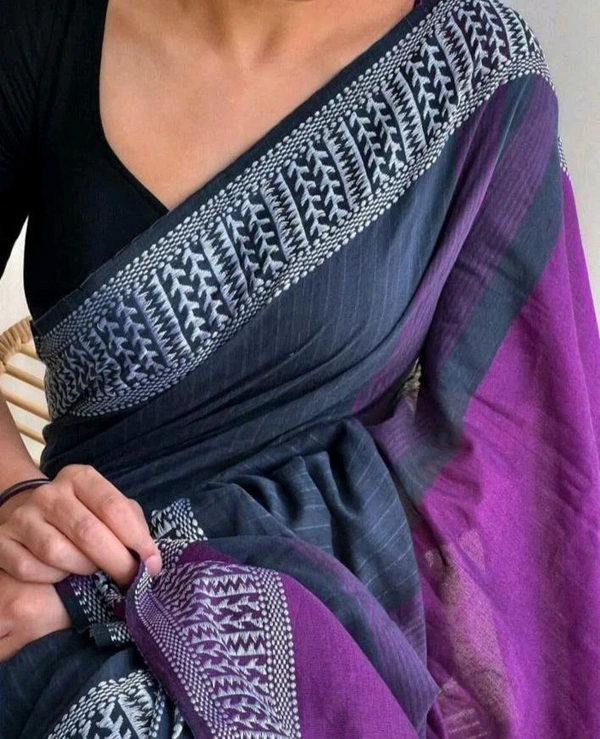 Khadi Cotton Handloom Saree| खादी सूती की साडी - Purple, 6.5meter Including Blouse Piece