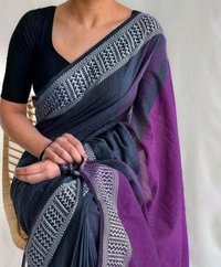 Khadi Cotton Handloom Saree| खादी सूती की साडी - Purple, 6.5meter Including Blouse Piece