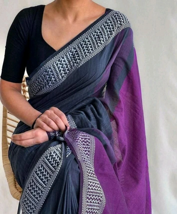 Khadi Cotton Handloom Saree| खादी सूती की साडी - Purple, 6.5meter Including Blouse Piece