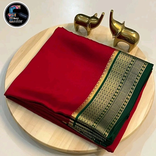 Semi-Mysore silk Saree | अर्ध-मैसूर रेशम साडी - Red, Saree: 5.50mtr  Blouse:0.80mtr