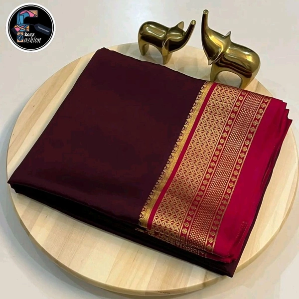 Semi-Mysore silk Saree | अर्ध-मैसूर रेशम साडी - Morocco Brown, Saree: 5.50mtr  Blouse:0.80mtr