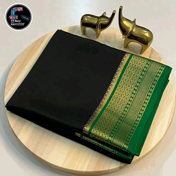 Semi-Mysore silk Saree | अर्ध-मैसूर रेशम साडी - Blackish-green, Saree: 5.50mtr  Blouse:0.80mtr