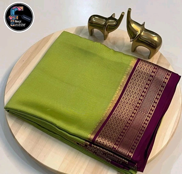 Semi-Mysore silk Saree | अर्ध-मैसूर रेशम साडी - Apple Green, Saree: 5.50mtr  Blouse:0.80mtr