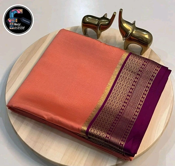 Semi-Mysore silk Saree | अर्ध-मैसूर रेशम साडी - Tangerine, Saree: 5.50mtr  Blouse:0.80mtr