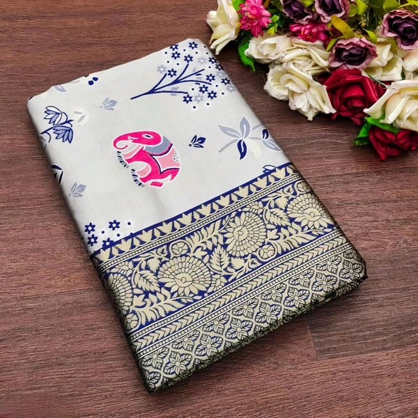 Lichi Silk Saree | रेशमी साड़ियाँ  - Silver, Free Size