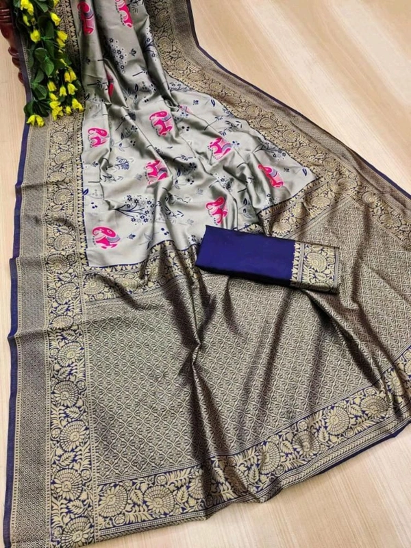 Lichi Silk Saree | रेशमी साड़ियाँ  - Silver, Free Size