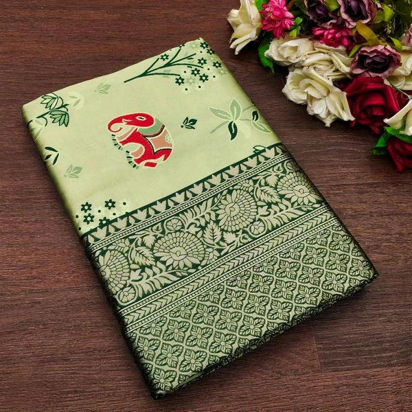 Lichi Silk Saree | रेशमी साड़ियाँ  - Snowy Mint, Free Size