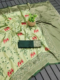 Lichi Silk Saree | रेशमी साड़ियाँ  - Snowy Mint, Free Size