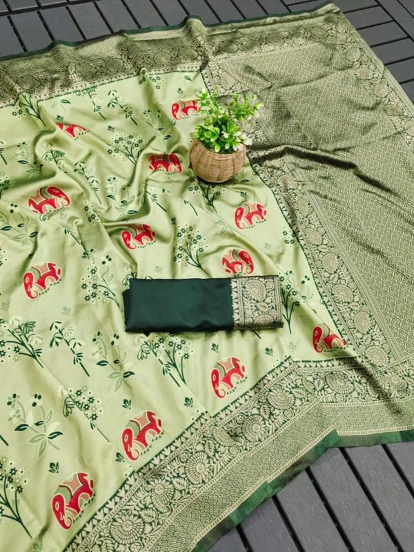 Lichi Silk Saree | रेशमी साड़ियाँ  - Snowy Mint, Free Size