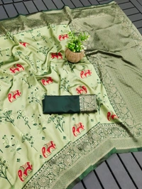 Lichi Silk Saree | रेशमी साड़ियाँ  - Snowy Mint, Free Size
