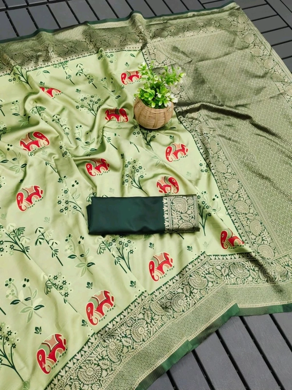 Lichi Silk Saree | रेशमी साड़ियाँ  - Snowy Mint, Free Size