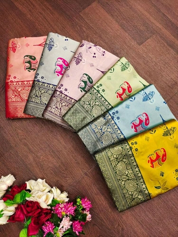 Lichi Silk Saree | रेशमी साड़ियाँ  - Snowy Mint, Free Size