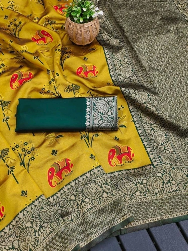 Lichi Silk Saree | रेशमी साड़ियाँ  - Bright Sun, Free Size