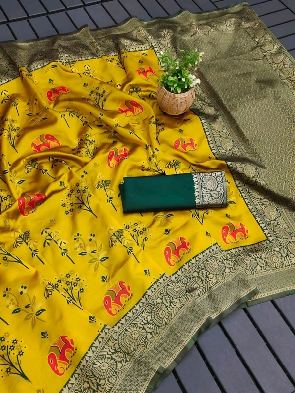 Lichi Silk Saree | रेशमी साड़ियाँ  - Bright Sun, Free Size