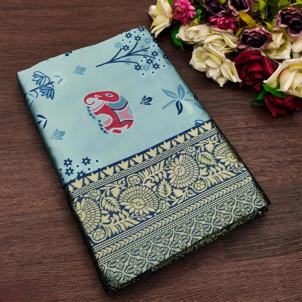 Lichi Silk Saree | रेशमी साड़ियाँ  - Regent Blue, Free Size
