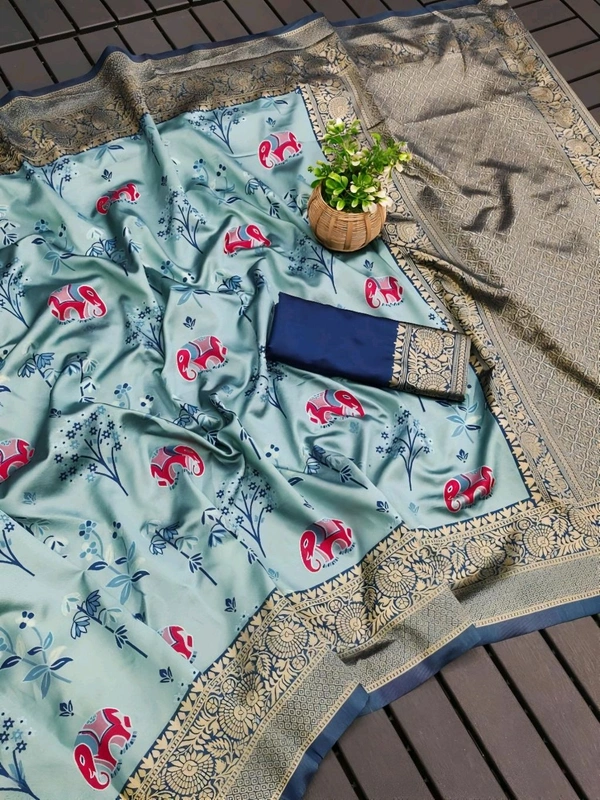 Lichi Silk Saree | रेशमी साड़ियाँ  - Regent Blue, Free Size