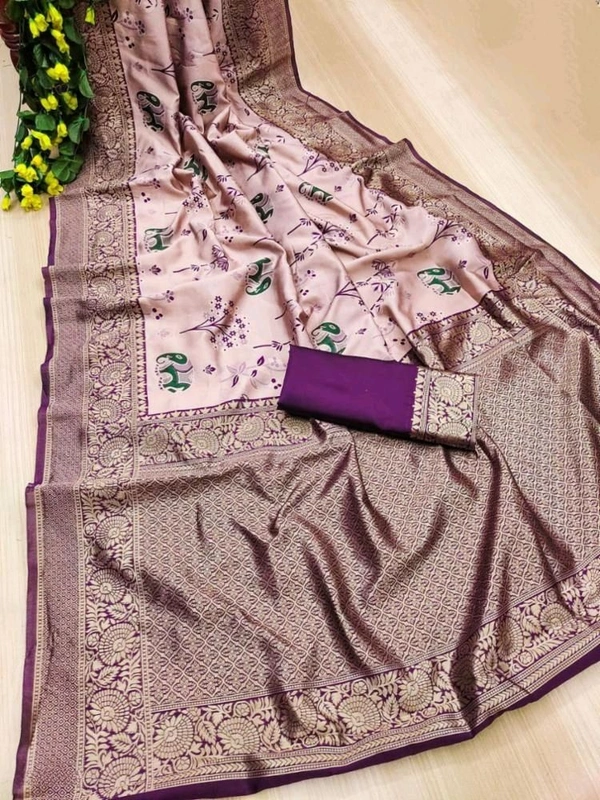 Lichi Silk Saree | रेशमी साड़ियाँ  - Light indigo, Free Size