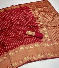  Banarasi Lichi Silk Saree | बनारसी मुलायम लीची सिल्क साड़ी   - Guardsman Red, Free