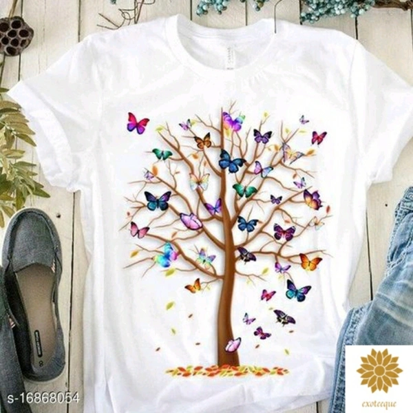 Butterflies On Tree White T-shirt - XXL