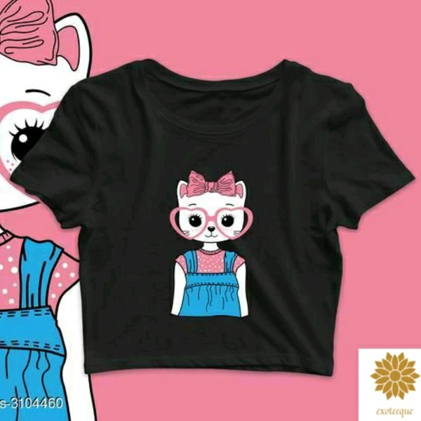 Kitty Cotton Printed Crop Top - XXL