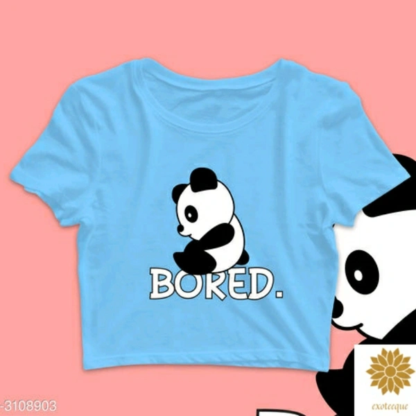 Bored Panda Sky Blue Cotton Printed Crop Top - XL