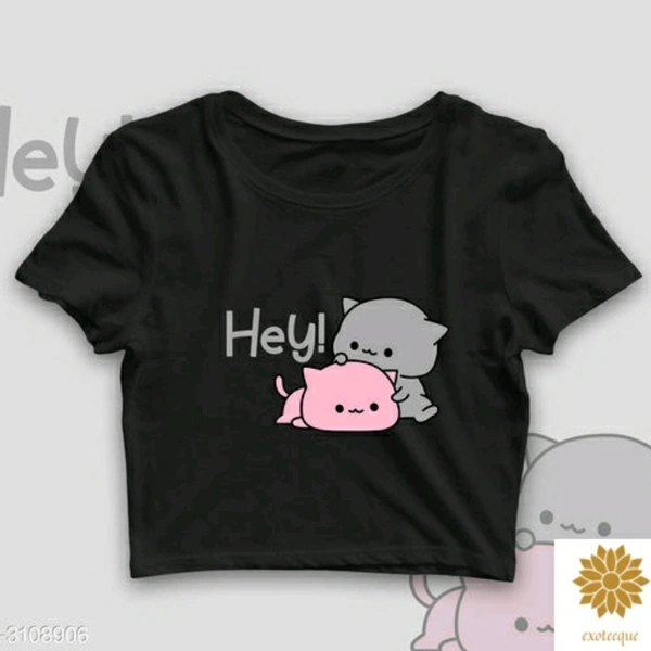 Hey Cotton Printed Black Crop Top - L