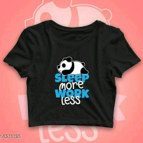 Sleep More Work Less Cotton Printed Black Crop Top - L