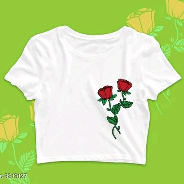Red Roses White Cotton Printed Crop Top - L