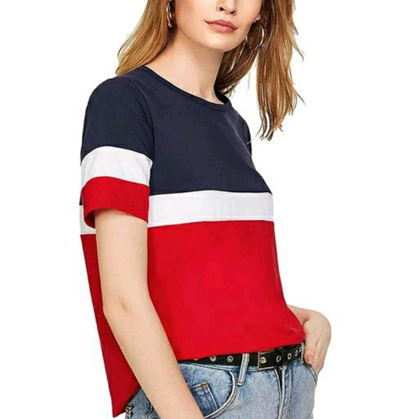 Colour Blocked Cotton Women's T-shirt - XL