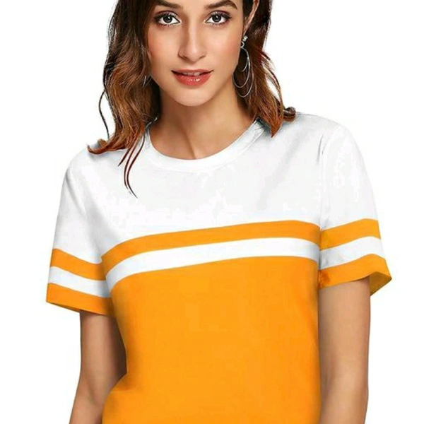 Yellow And White Colour Blocked Women's T-shirt - M