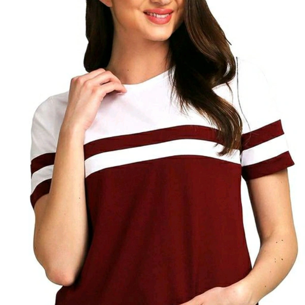 Red And White Colour Blocked Women's T-shirt - S