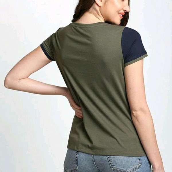 Black And Green Colour Blocked Women's T-shirt - S