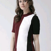 Maroon Black And White Colour Blocked Cotton T-shirt - S