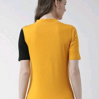 Yellow Black And White Colour Blocked Women's T-shirt - M