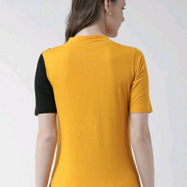 Yellow Black And White Colour Blocked Women's T-shirt - M