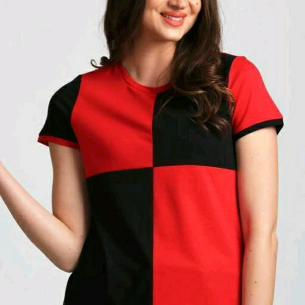 Red Black And White Colour Blocked Cotton T-shirt - XL