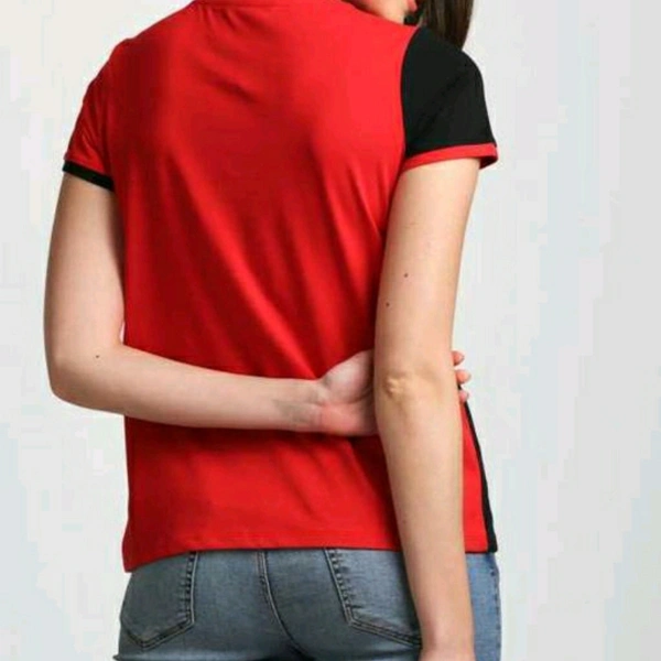Red Black And White Colour Blocked Cotton T-shirt - XL