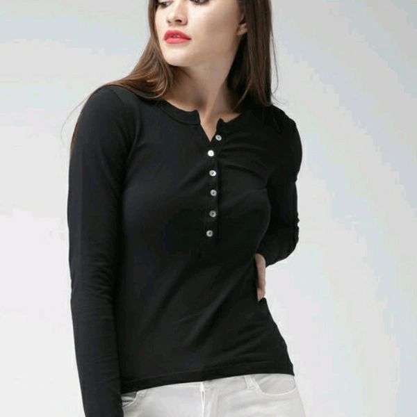 Black Full Sleeve Buttoned T-shirt - M