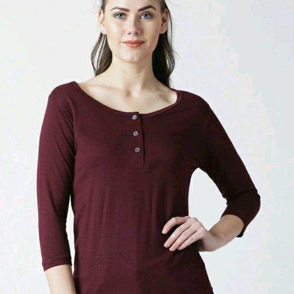 Maroon Full Sleeve Buttoned T-shirt - M
