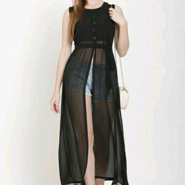 Black Georgette Midi Tops For Women - M