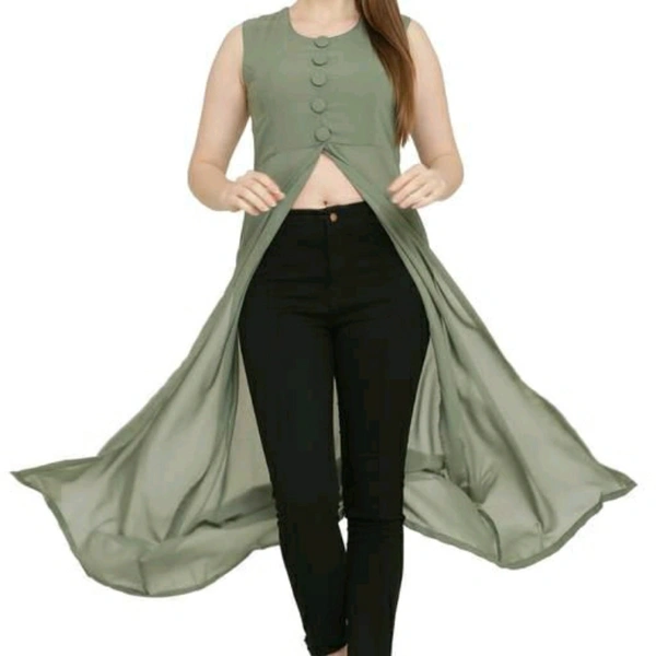 Green Georgette Midi Tops For Women - S