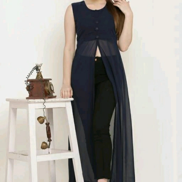 Navy Blue Georgette Midi Tops For Women - XL