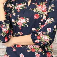 Printed Navy Blue Crepe Top - XL