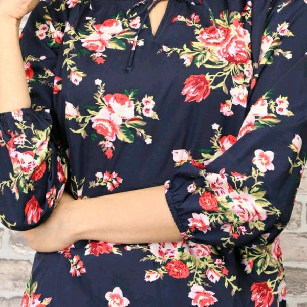 Printed Navy Blue Crepe Top - XL