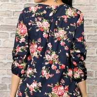 Printed Navy Blue Crepe Top - XXL