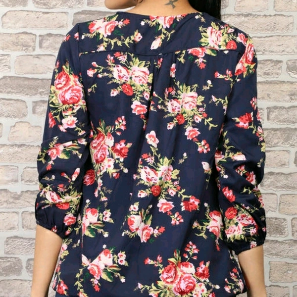 Printed Navy Blue Crepe Top - XXL